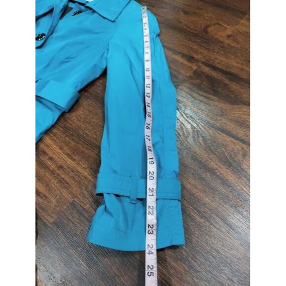 Talbots Spring Belted Trench Coat Teal Blue Women's Petite Size Medium - Picture 13 of 16